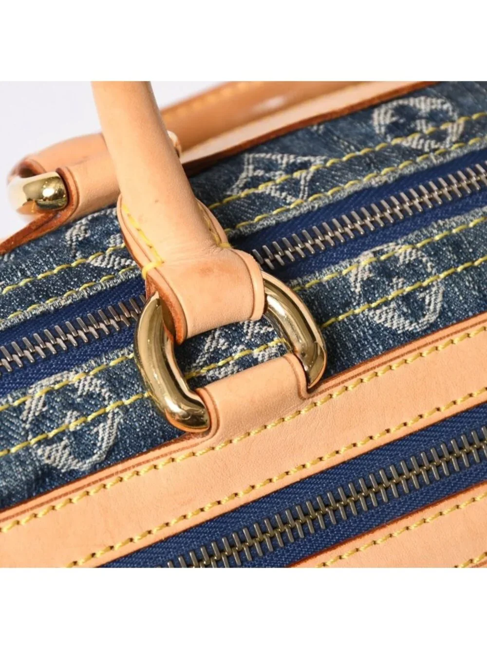 Louis Vuitton Neo Speedy Handbag Monogram Denim Indigo Blue Gold